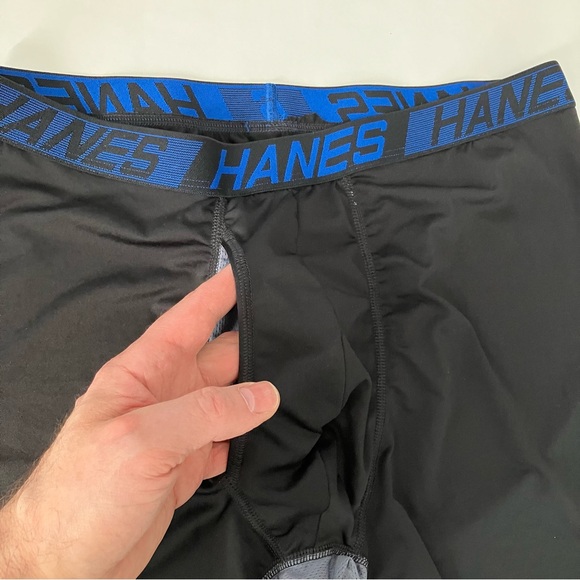 Hanes Men's X-Temp Total Support Pouch Long Leg Black & Gray Boxer Brief - Picture 2 of 8